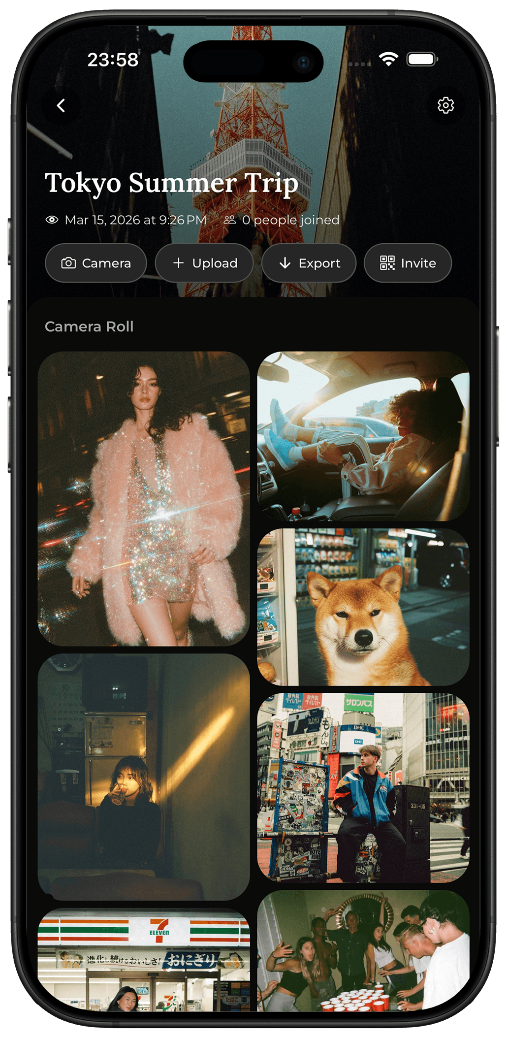 Camera screen showing the OnceRoll capture view