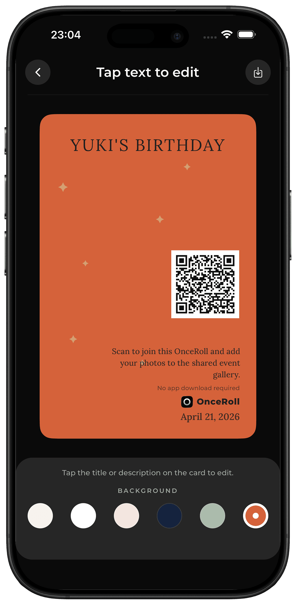 Camera style selection screen during OnceRoll event setup